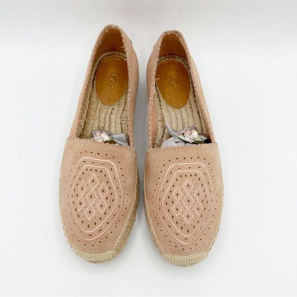 UGG Heidi Perforated Slip-On Espadrille Flat In Suntan Suede Pink Women’s Sz 9 - Picture 3 of 14